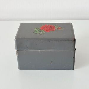 Vintage Metal Recipe Box Rose Transfer Cole New York C35 Made in the USA